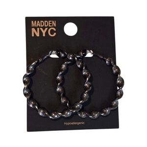 Madden NYC Black Gunmetal Twisted Hoop Earrings